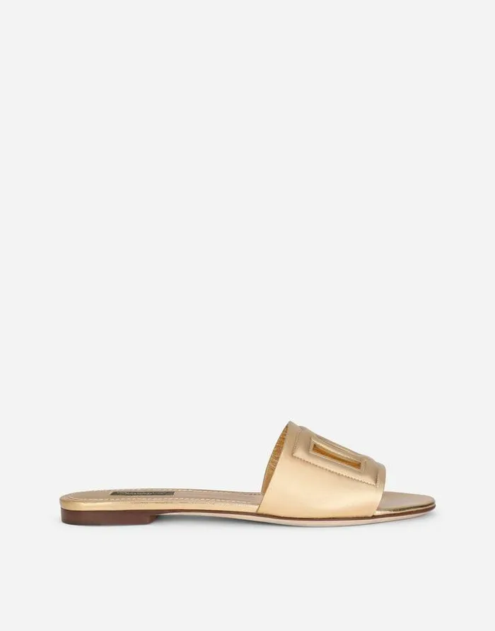 Dolce and Gabbana Slides And Mules Women Nappa Mordore Slides With DG Logo Gold Dolce and Gabbana Slides And Mules Women Nappa Mordore Slides With DG Logo Gold