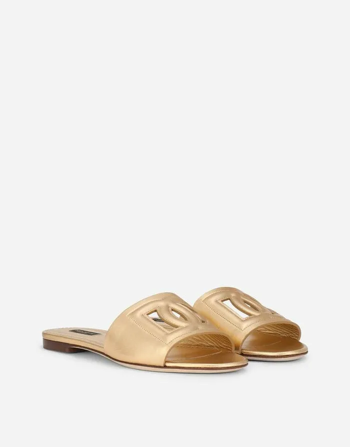 Dolce and Gabbana Slides And Mules Women Nappa Mordore Slides With DG Logo Gold Dolce and Gabbana Slides And Mules Women Nappa Mordore Slides With DG Logo Gold