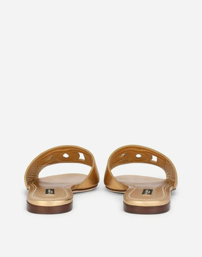 Dolce and Gabbana Slides And Mules Women Nappa Mordore Slides With DG Logo Gold Dolce and Gabbana Slides And Mules Women Nappa Mordore Slides With DG Logo Gold
