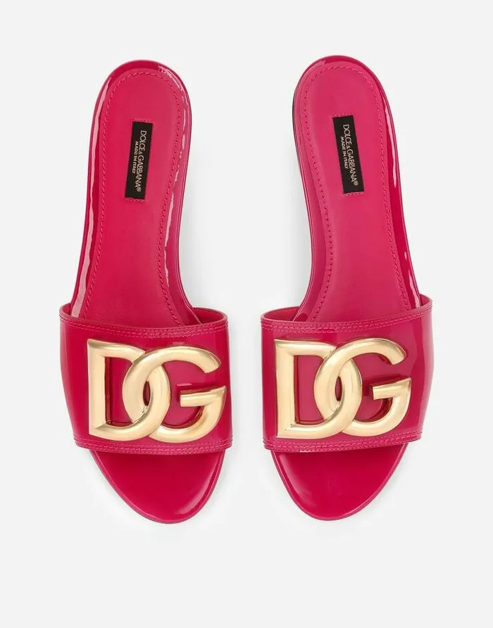 Dolce and Gabbana Slides And Mules Women Patent Leather Slides With DG Logo Fuchsia Dolce and Gabbana Slides And Mules Women Patent Leather Slides With DG Logo Fuchsia