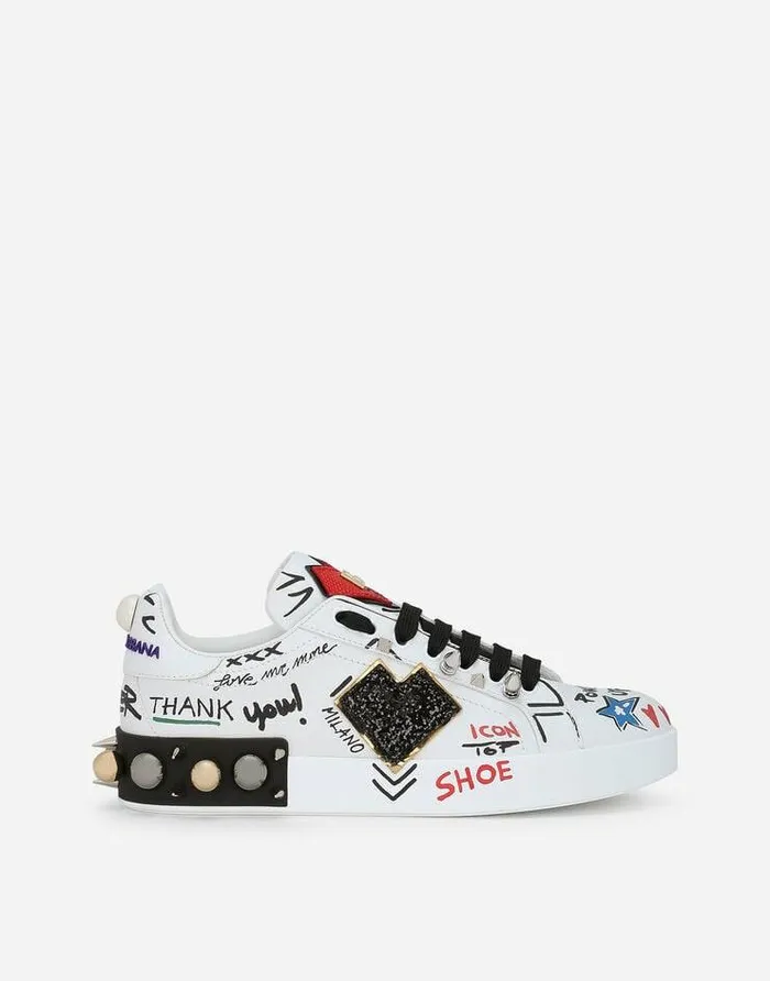 Dolce and Gabbana Sneakers Women Printed Calfskin Portofino Sneakers With Patch Multicolor Dolce and Gabbana Sneakers Women Printed Calfskin Portofino Sneakers With Patch Multicolor