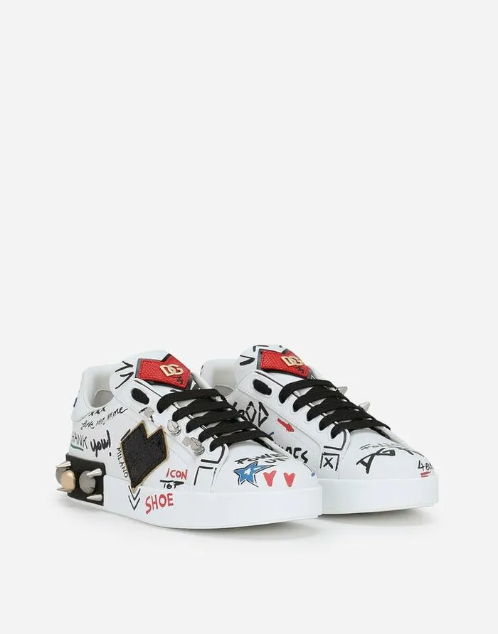 Dolce and Gabbana Sneakers Women Printed Calfskin Portofino Sneakers With Patch Multicolor Dolce and Gabbana Sneakers Women Printed Calfskin Portofino Sneakers With Patch Multicolor