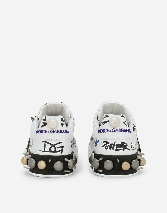 Dolce and Gabbana Sneakers Women Printed Calfskin Portofino Sneakers With Patch Multicolor Dolce and Gabbana Sneakers Women Printed Calfskin Portofino Sneakers With Patch Multicolor