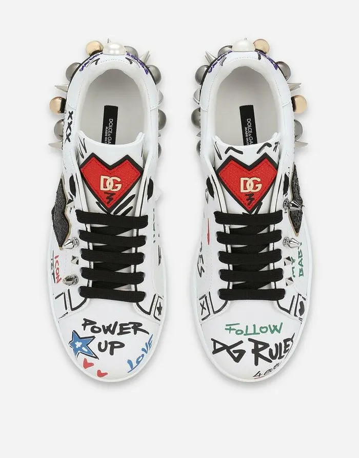 Dolce and Gabbana Sneakers Women Printed Calfskin Portofino Sneakers With Patch Multicolor Dolce and Gabbana Sneakers Women Printed Calfskin Portofino Sneakers With Patch Multicolor