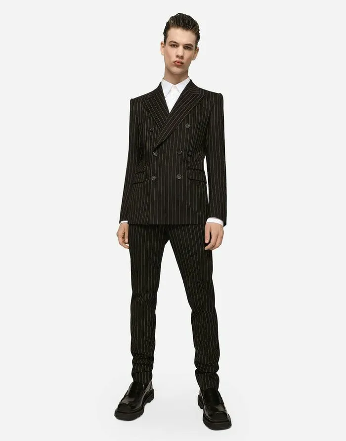Dolce and Gabbana Suits And Blazers Men Doublebreasted Pinstripe Stretch Wool Siciliafit Suit Multicolor Dolce and Gabbana Suits And Blazers Men Doublebreasted Pinstripe Stretch Wool Siciliafit Suit Multicolor