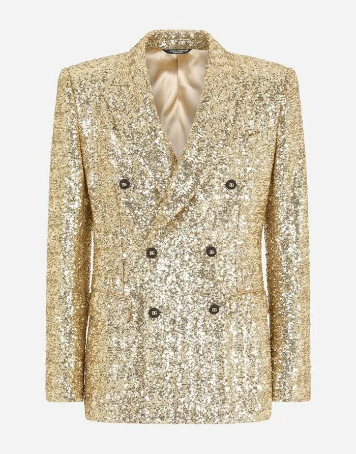 Dolce and Gabbana Suits And Blazers Men Doublebreasted Sequined Siciliafit Suit Gold Dolce and Gabbana Suits And Blazers Men Doublebreasted Sequined Siciliafit Suit Gold