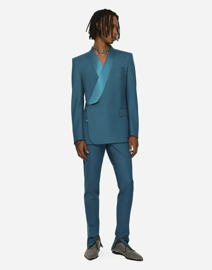 Dolce and Gabbana Suits And Blazers Men Doublebreasted Wool Siciliafit Tuxedo Jacket Blue Dolce and Gabbana Suits And Blazers Men Doublebreasted Wool Siciliafit Tuxedo Jacket Blue