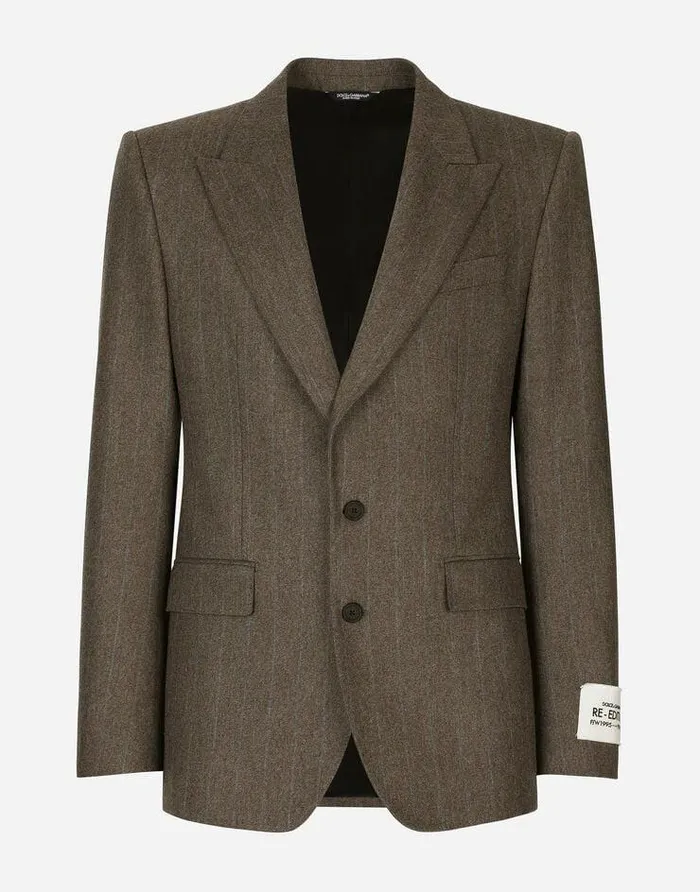 Dolce and Gabbana Suits And Blazers Men Singlebreasted Pinstripe Stretch Flannel Jacket Multicolor