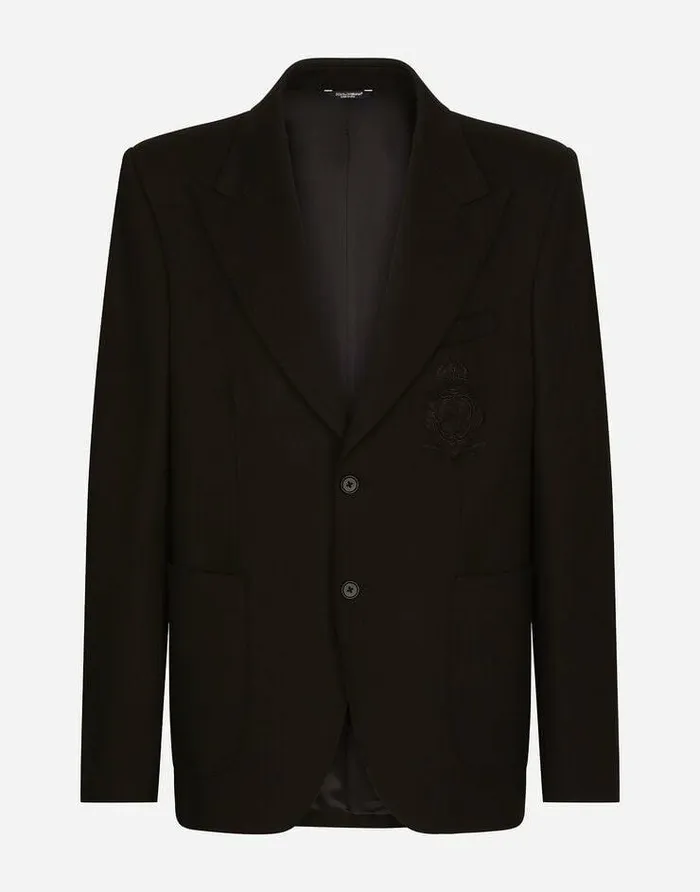 Dolce and Gabbana Suits And Blazers Men Stretch Jersey Jacket With Heraldic Patch Multicolor Dolce and Gabbana Suits And Blazers Men Stretch Jersey Jacket With Heraldic Patch Multicolor