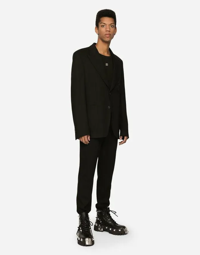 Dolce and Gabbana Suits And Blazers Men Stretch Jersey Jacket With Heraldic Patch Multicolor Dolce and Gabbana Suits And Blazers Men Stretch Jersey Jacket With Heraldic Patch Multicolor