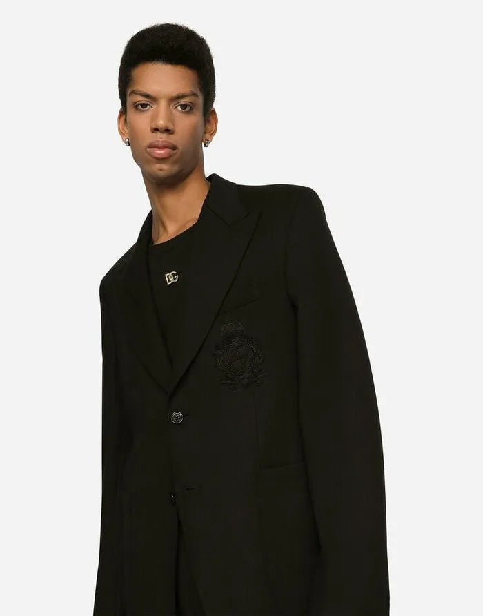 Dolce and Gabbana Suits And Blazers Men Stretch Jersey Jacket With Heraldic Patch Multicolor Dolce and Gabbana Suits And Blazers Men Stretch Jersey Jacket With Heraldic Patch Multicolor