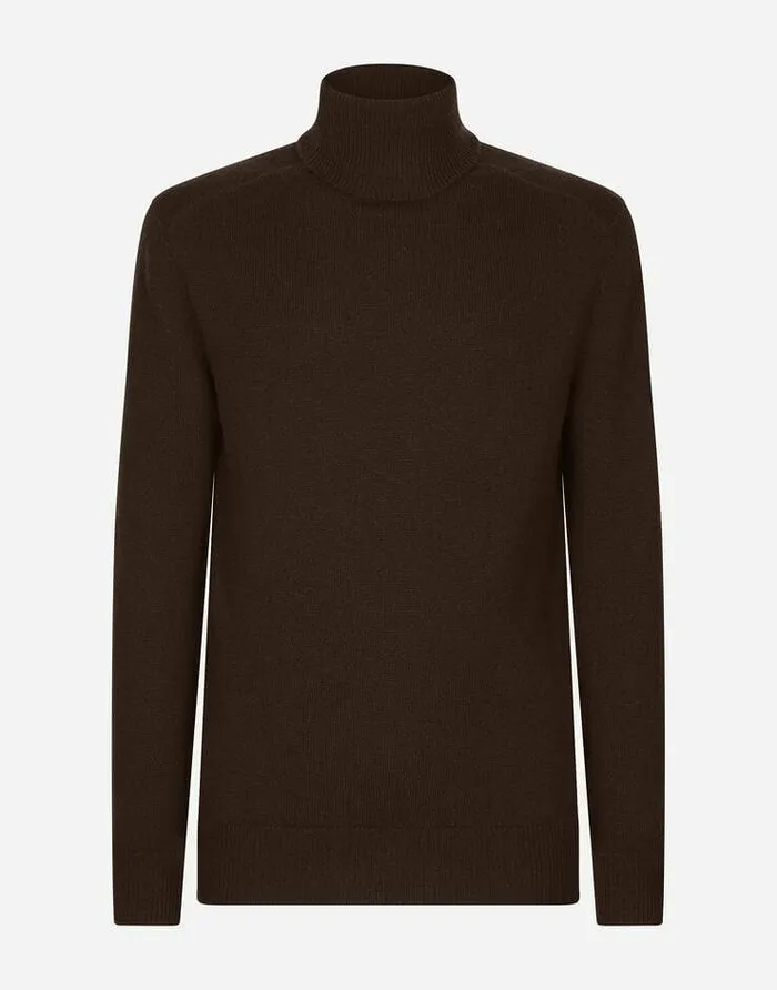 Dolce and Gabbana Sweaters And Cardigans Men Cashmere Turtleneck Sweater Brown