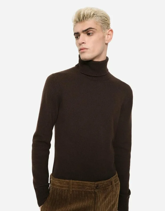 Dolce and Gabbana Sweaters And Cardigans Men Cashmere Turtleneck Sweater Brown Dolce and Gabbana Sweaters And Cardigans Men Cashmere Turtleneck Sweater Brown