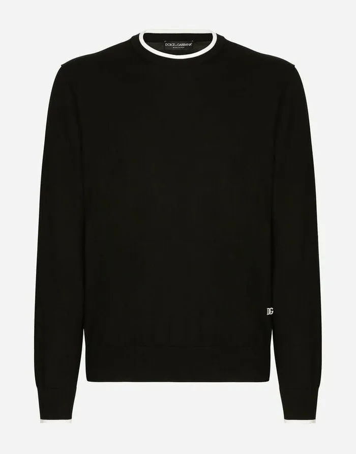 Dolce and Gabbana Sweaters And Cardigans Men Cotton Roundneck Sweater With DG Patch Multicolor