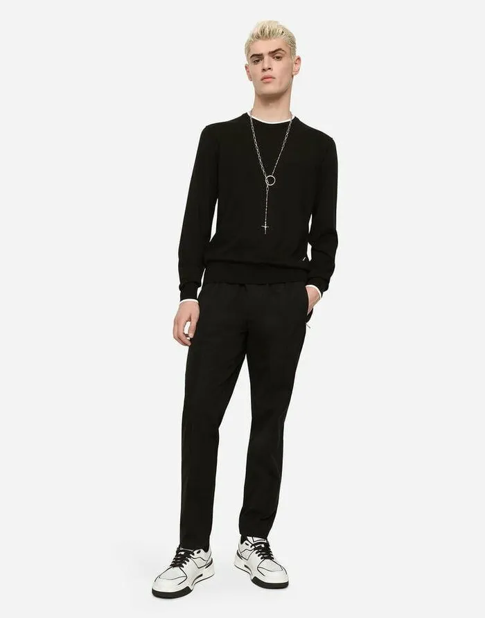 Dolce and Gabbana Sweaters And Cardigans Men Cotton Roundneck Sweater With DG Patch Multicolor Dolce and Gabbana Sweaters And Cardigans Men Cotton Roundneck Sweater With DG Patch Multicolor