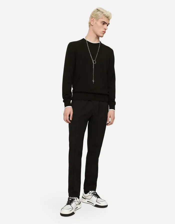 Dolce and Gabbana Sweaters And Cardigans Men Cotton Roundneck Sweater With DG Patch Multicolor Dolce and Gabbana Sweaters And Cardigans Men Cotton Roundneck Sweater With DG Patch Multicolor