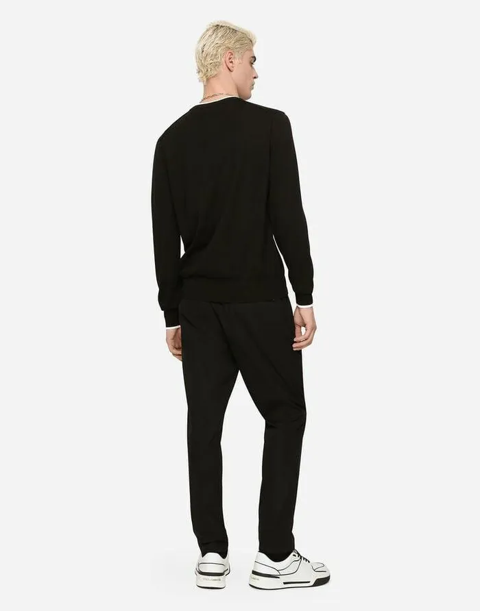 Dolce and Gabbana Sweaters And Cardigans Men Cotton Roundneck Sweater With DG Patch Multicolor Dolce and Gabbana Sweaters And Cardigans Men Cotton Roundneck Sweater With DG Patch Multicolor