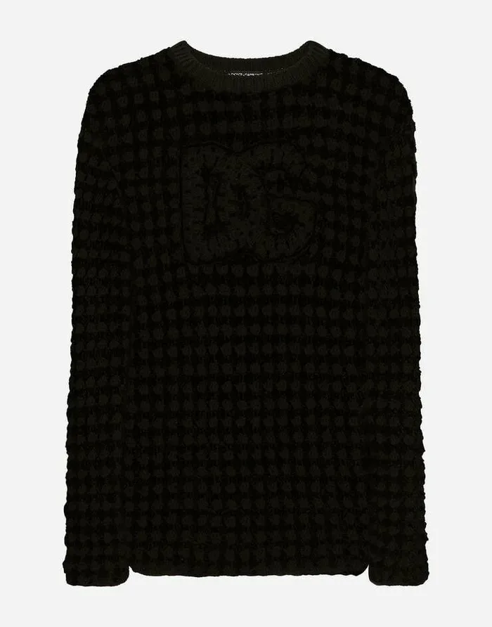 Dolce and Gabbana Sweaters And Cardigans Men Crochetstitch Roundneck Sweater With DG Logo Black