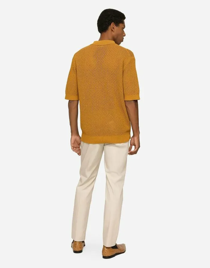 Dolce and Gabbana Sweaters And Cardigans Men Meshstitch Poloshirt With DG Hardware Beige Dolce and Gabbana Sweaters And Cardigans Men Meshstitch Poloshirt With DG Hardware Beige