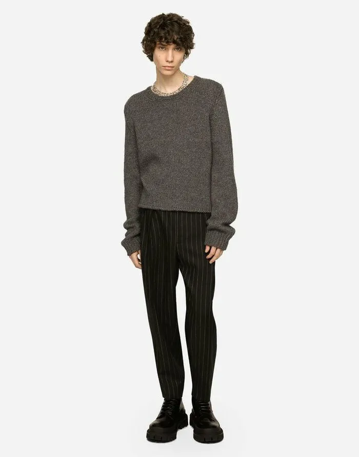 Dolce and Gabbana Sweaters And Cardigans Men Wool And Alpaca Roundneck Sweater Grey Dolce and Gabbana Sweaters And Cardigans Men Wool And Alpaca Roundneck Sweater Grey