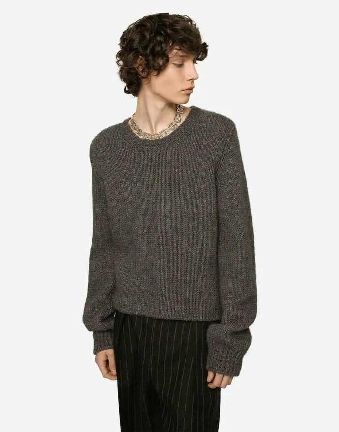 Dolce and Gabbana Sweaters And Cardigans Men Wool And Alpaca Roundneck Sweater Grey Dolce and Gabbana Sweaters And Cardigans Men Wool And Alpaca Roundneck Sweater Grey