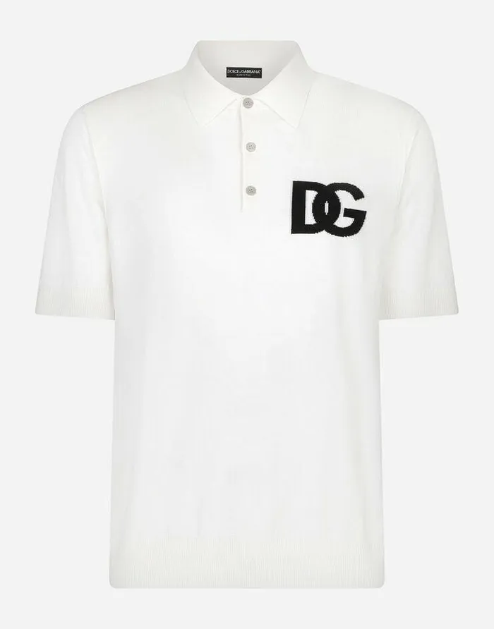 Dolce and Gabbana Sweaters And Cardigans Men Wool Poloshirt With DG Logo Inlay Multicolor