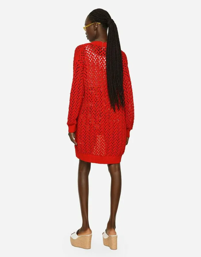 Dolce and Gabbana Sweaters And Cardigans Women Long Crochet Cardigan Red Dolce and Gabbana Sweaters And Cardigans Women Long Crochet Cardigan Red