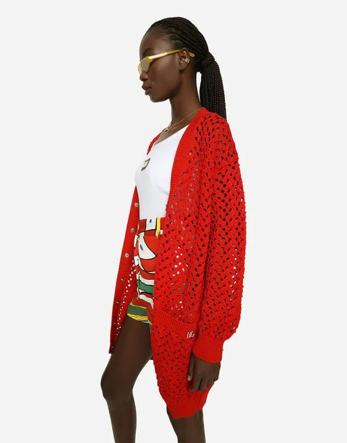 Dolce and Gabbana Sweaters And Cardigans Women Long Crochet Cardigan Red Dolce and Gabbana Sweaters And Cardigans Women Long Crochet Cardigan Red