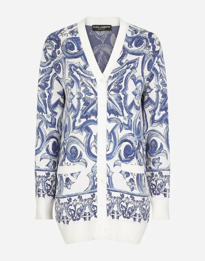 Dolce and Gabbana Sweaters And Cardigans Women Majolicadesign Silk Jacquard Cardigan Multicolor