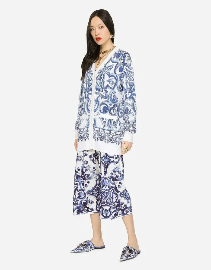 Dolce and Gabbana Sweaters And Cardigans Women Majolicadesign Silk Jacquard Cardigan Multicolor Dolce and Gabbana Sweaters And Cardigans Women Majolicadesign Silk Jacquard Cardigan Multicolor