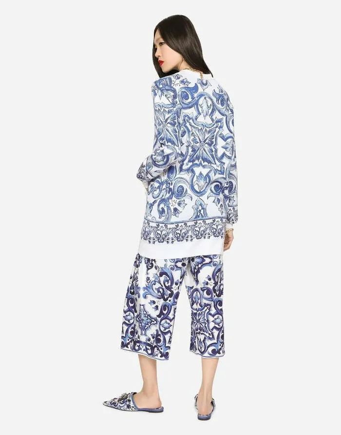 Dolce and Gabbana Sweaters And Cardigans Women Majolicadesign Silk Jacquard Cardigan Multicolor Dolce and Gabbana Sweaters And Cardigans Women Majolicadesign Silk Jacquard Cardigan Multicolor