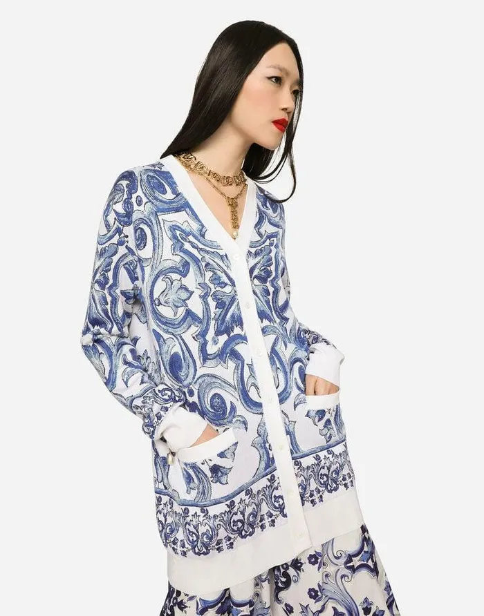 Dolce and Gabbana Sweaters And Cardigans Women Majolicadesign Silk Jacquard Cardigan Multicolor Dolce and Gabbana Sweaters And Cardigans Women Majolicadesign Silk Jacquard Cardigan Multicolor