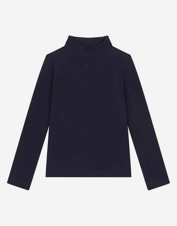 Dolce and Gabbana Sweaters Children Interlock Tshirt With DG Embroidery Blue