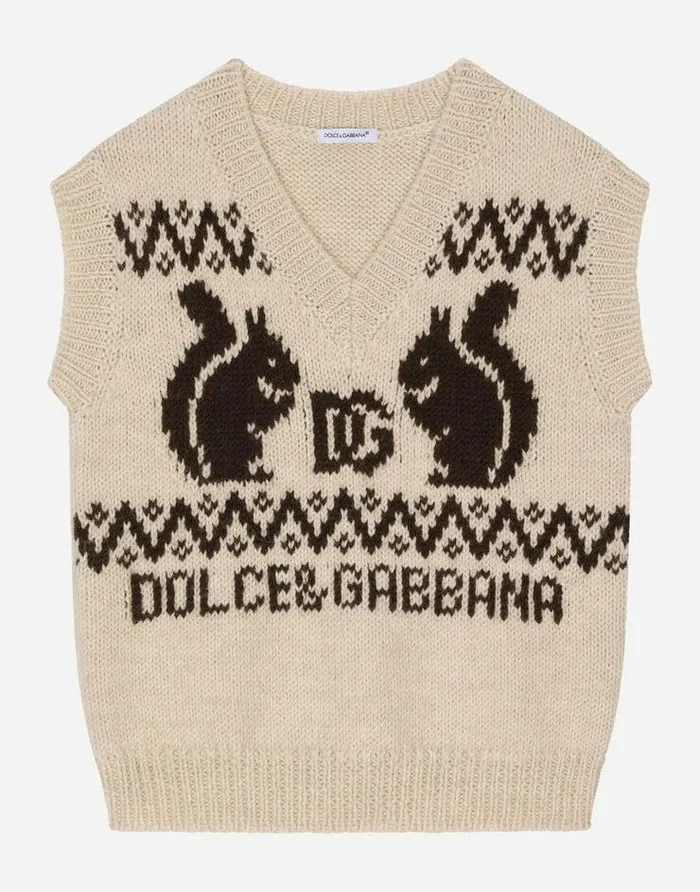 Dolce and Gabbana Sweaters Children Wool Knit Vest With Intarsia Multicolor