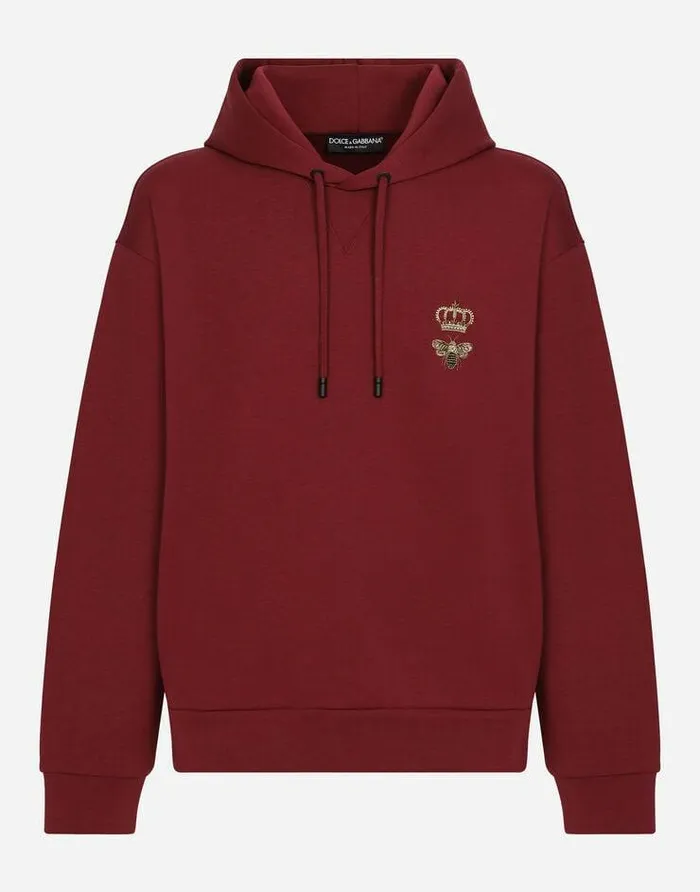 Dolce and Gabbana Sweatshirts Men Cotton Jersey Hoodie With Embroidery Bordeaux Dolce and Gabbana Sweatshirts Men Cotton Jersey Hoodie With Embroidery Bordeaux