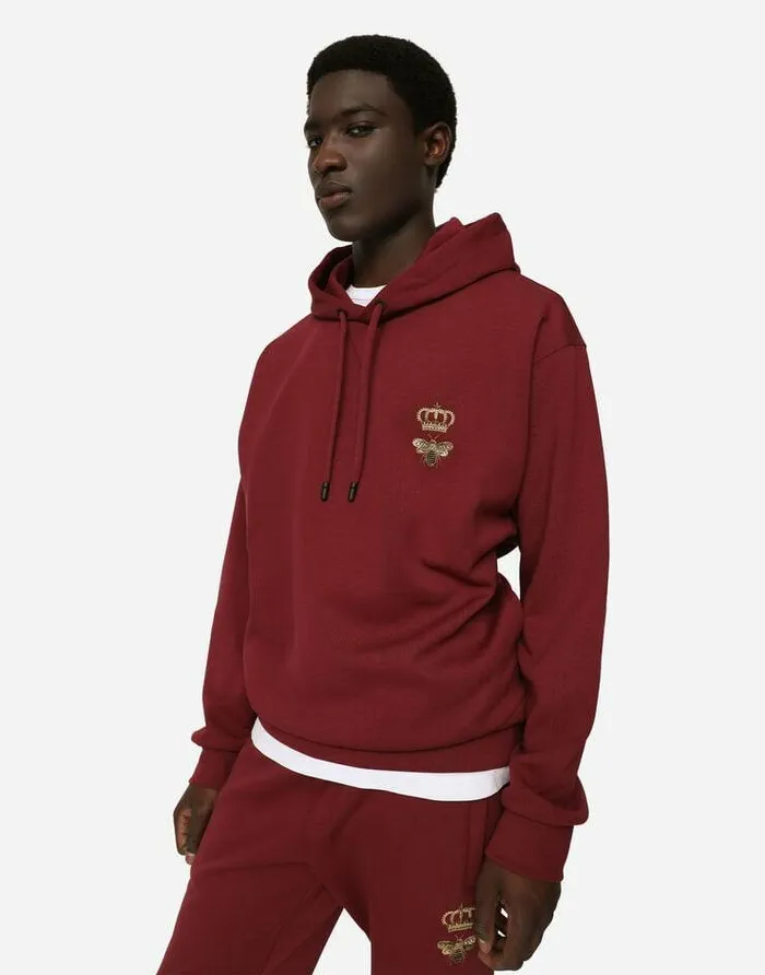 Dolce and Gabbana Sweatshirts Men Cotton Jersey Hoodie With Embroidery Bordeaux Dolce and Gabbana Sweatshirts Men Cotton Jersey Hoodie With Embroidery Bordeaux