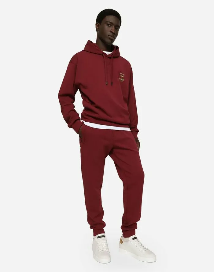 Dolce and Gabbana Sweatshirts Men Cotton Jersey Hoodie With Embroidery Bordeaux Dolce and Gabbana Sweatshirts Men Cotton Jersey Hoodie With Embroidery Bordeaux