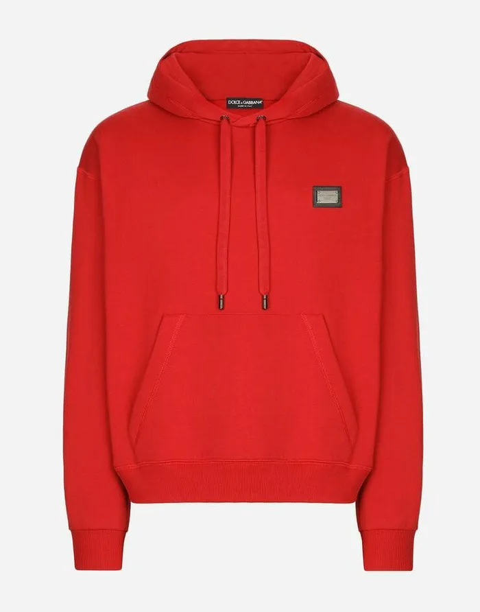 Dolce and Gabbana Sweatshirts Men Jersey Hoodie With Branded Tag Red