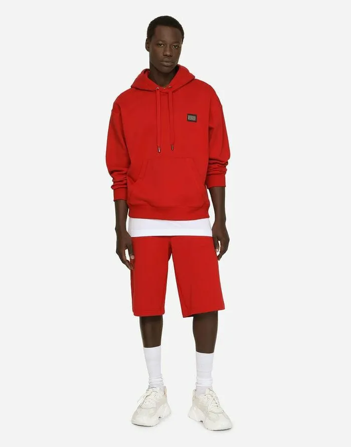 Dolce and Gabbana Sweatshirts Men Jersey Hoodie With Branded Tag Red Dolce and Gabbana Sweatshirts Men Jersey Hoodie With Branded Tag Red