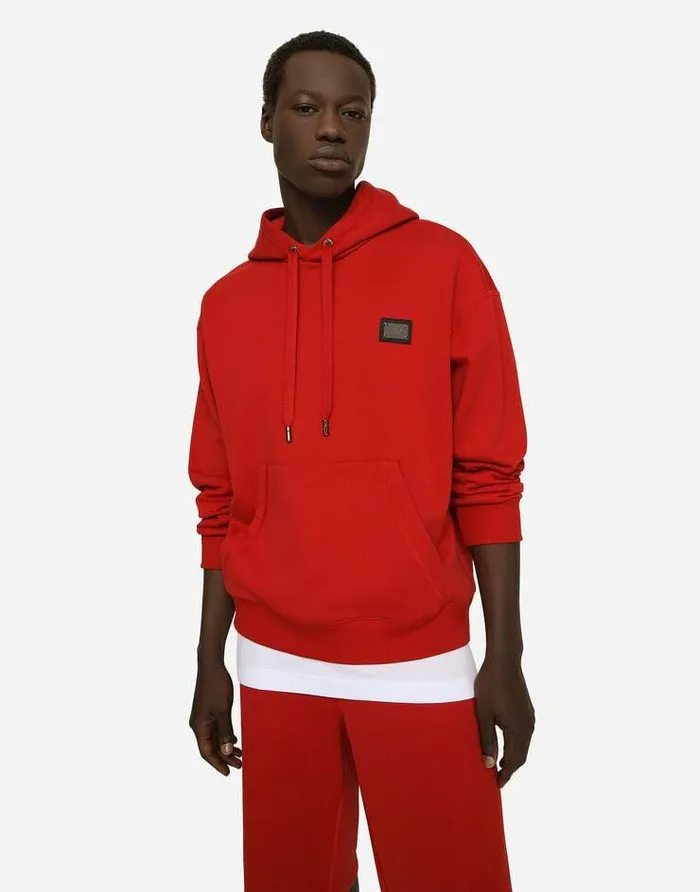 Dolce and Gabbana Sweatshirts Men Jersey Hoodie With Branded Tag Red Dolce and Gabbana Sweatshirts Men Jersey Hoodie With Branded Tag Red