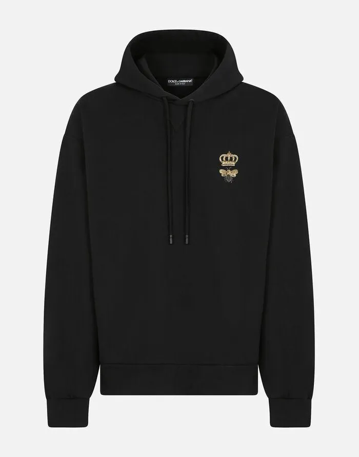 Dolce and Gabbana Sweatshirts Men Jersey Hoodie With Embroidery Black