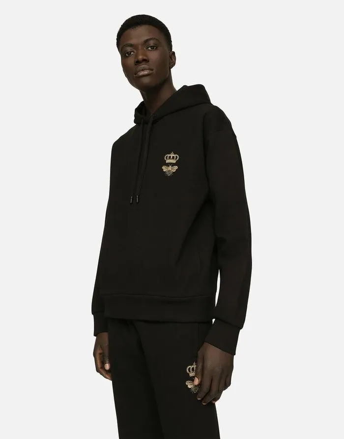 Dolce and Gabbana Sweatshirts Men Jersey Hoodie With Embroidery Black Dolce and Gabbana Sweatshirts Men Jersey Hoodie With Embroidery Black
