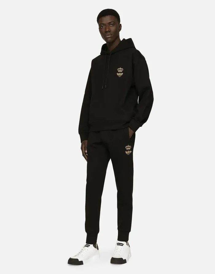 Dolce and Gabbana Sweatshirts Men Jersey Hoodie With Embroidery Black Dolce and Gabbana Sweatshirts Men Jersey Hoodie With Embroidery Black