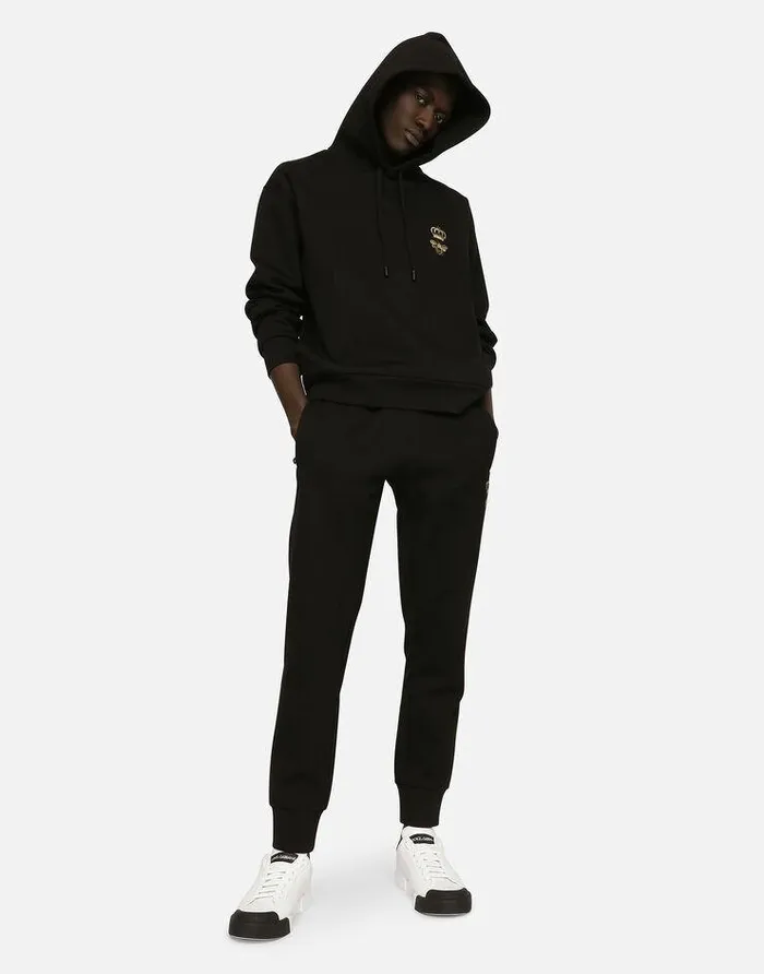 Dolce and Gabbana Sweatshirts Men Jersey Hoodie With Embroidery Black Dolce and Gabbana Sweatshirts Men Jersey Hoodie With Embroidery Black