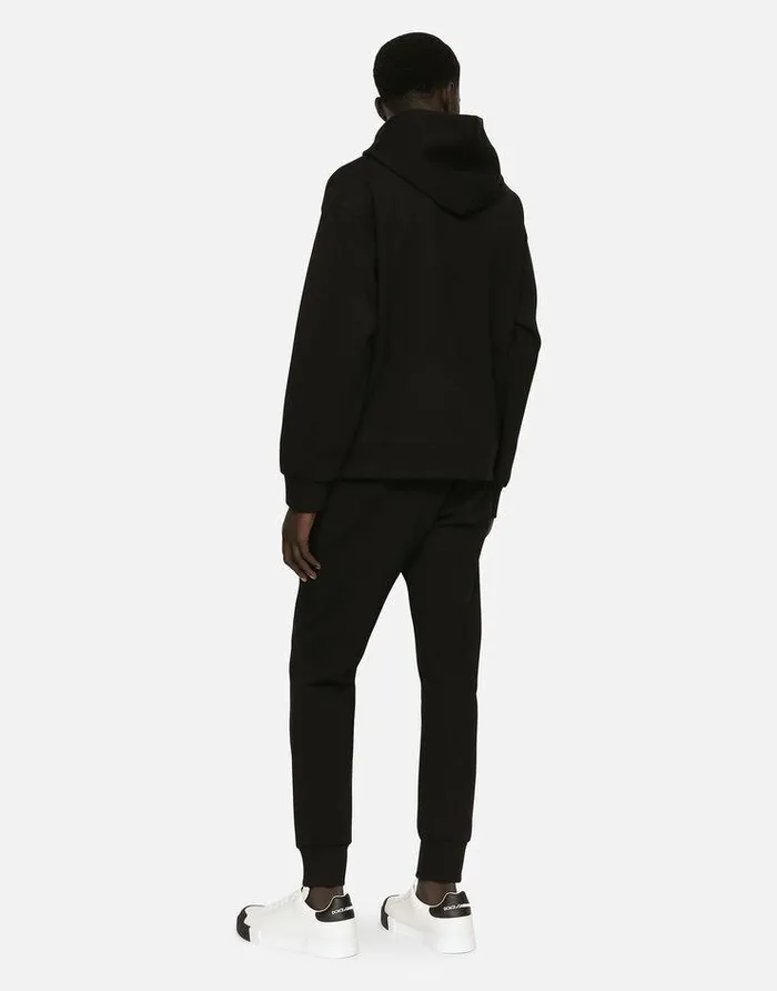 Dolce and Gabbana Sweatshirts Men Jersey Hoodie With Embroidery Black Dolce and Gabbana Sweatshirts Men Jersey Hoodie With Embroidery Black