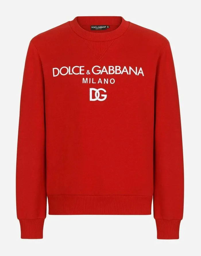 Dolce and Gabbana Sweatshirts Men Jersey Sweatshirt With DG Embroidery Red