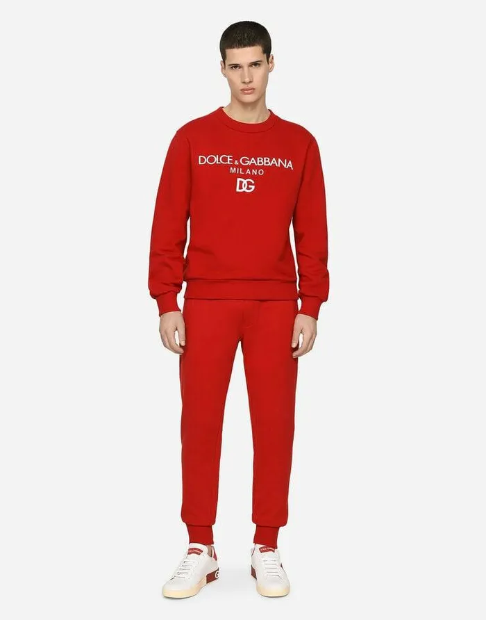 Dolce and Gabbana Sweatshirts Men Jersey Sweatshirt With DG Embroidery Red Dolce and Gabbana Sweatshirts Men Jersey Sweatshirt With DG Embroidery Red