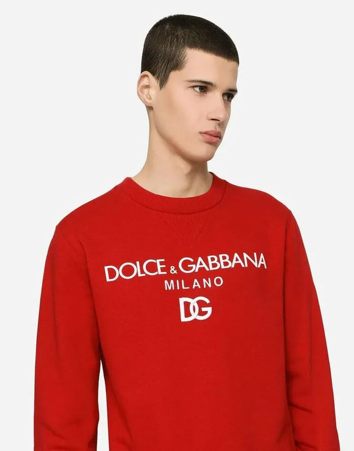 Dolce and Gabbana Sweatshirts Men Jersey Sweatshirt With DG Embroidery Red Dolce and Gabbana Sweatshirts Men Jersey Sweatshirt With DG Embroidery Red