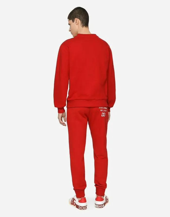 Dolce and Gabbana Sweatshirts Men Jersey Sweatshirt With DG Embroidery Red Dolce and Gabbana Sweatshirts Men Jersey Sweatshirt With DG Embroidery Red