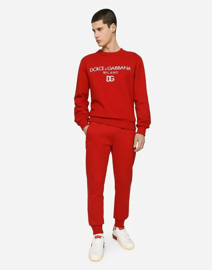 Dolce and Gabbana Sweatshirts Men Jersey Sweatshirt With DG Embroidery Red Dolce and Gabbana Sweatshirts Men Jersey Sweatshirt With DG Embroidery Red